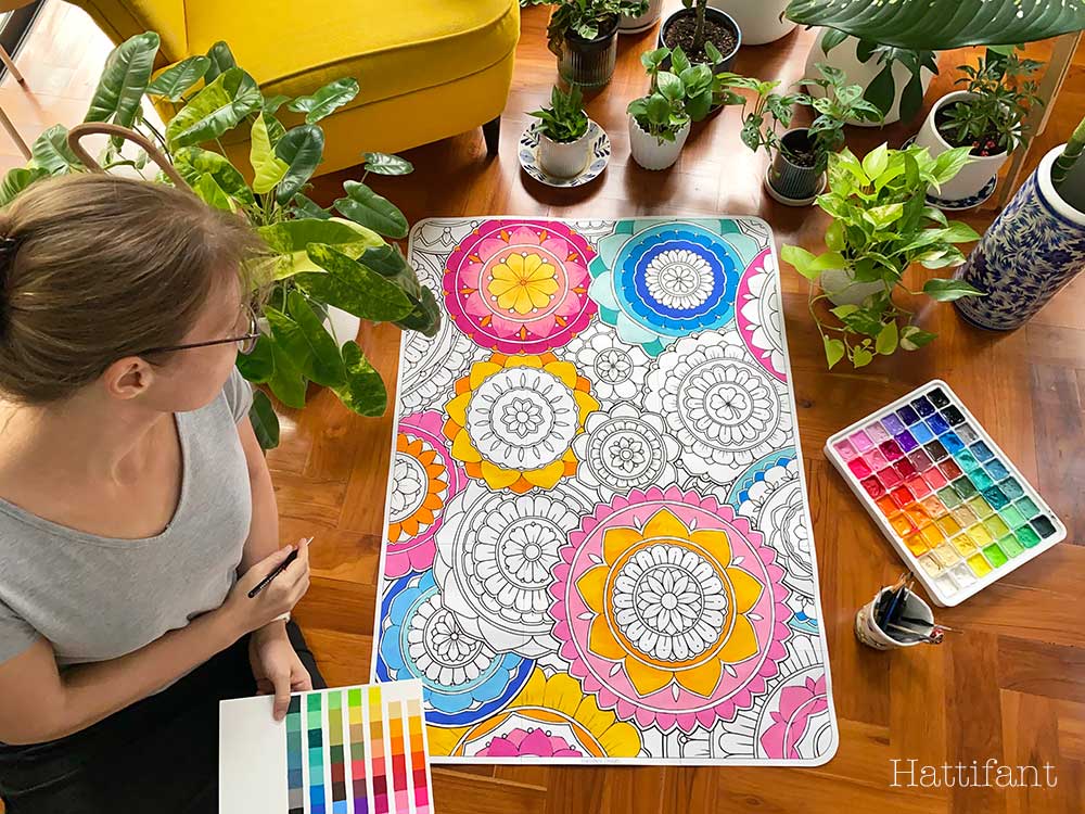 Hattifant-coloring-giant-mandalas-poster-gouache-paints